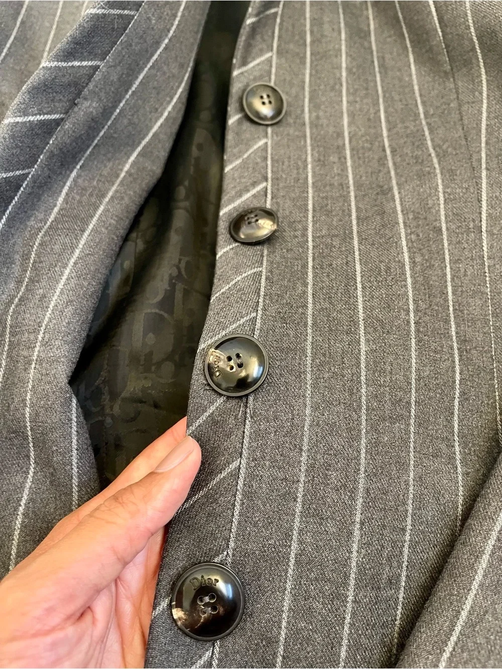 Elegant Christian Dior Gray Pinstripe Tailored Blazer